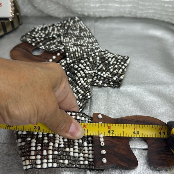 (H) Women's Vintage Beaded Elastic Belt with Wooden Buckle,Retro Style,Plus Size - Picture 10 of 10